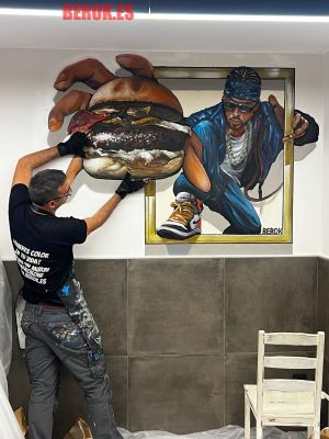 graffiti 3d hamburguesa rapero 3d anamorfosis